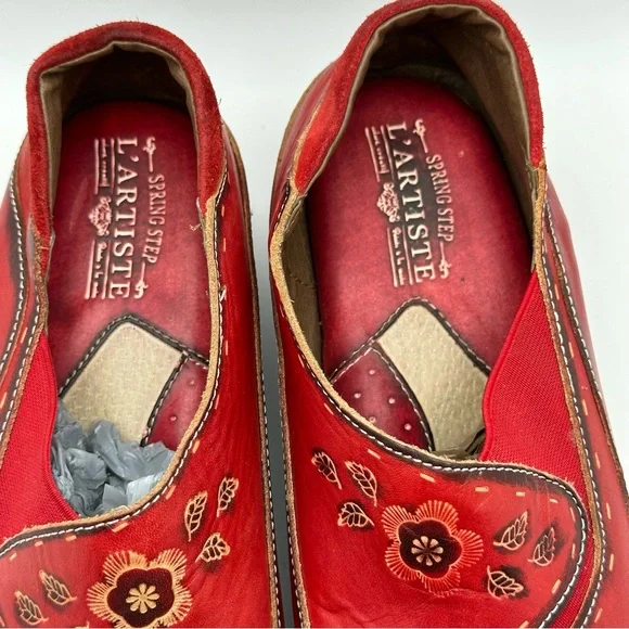 L' Artiste by Spring Step Burbank Slip On Red Sz 41 Cut Laser soft comfy retro - Picture 11 of 12